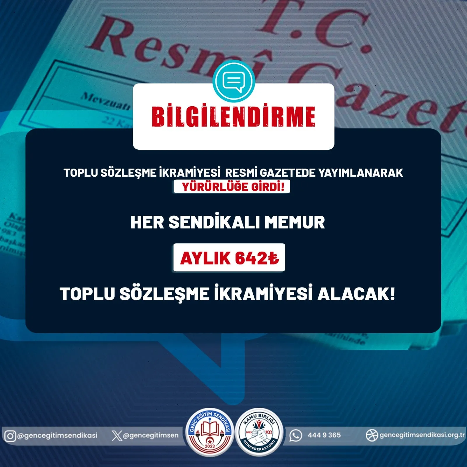 TOPLU SÖZLEŞME İKRAMİYESİ RESMİ GAZETE’DE YAYIMLANDI